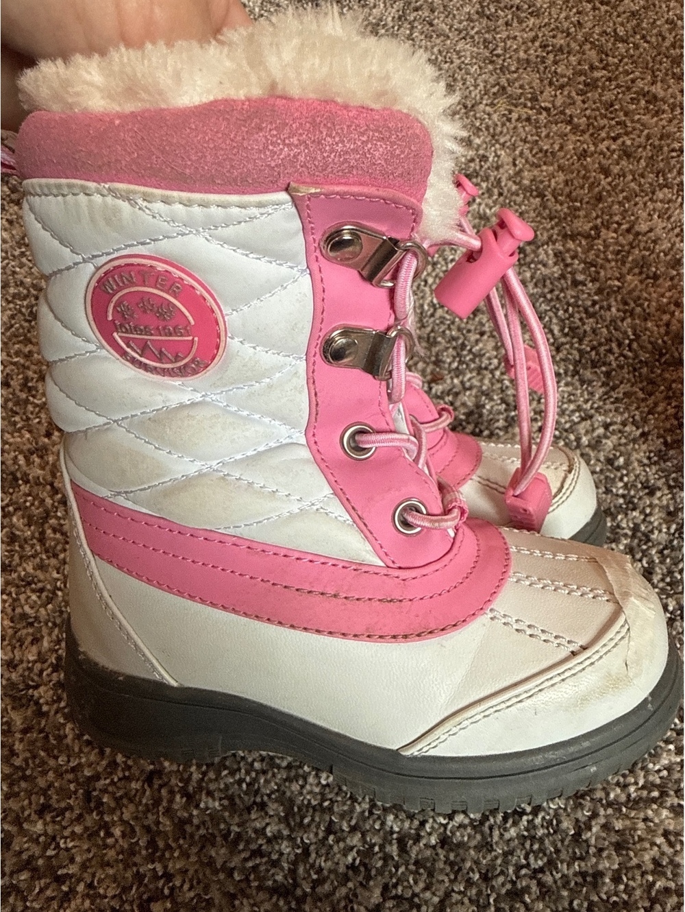 Totes Pink and White Girls Winter Snow Boots Size 7